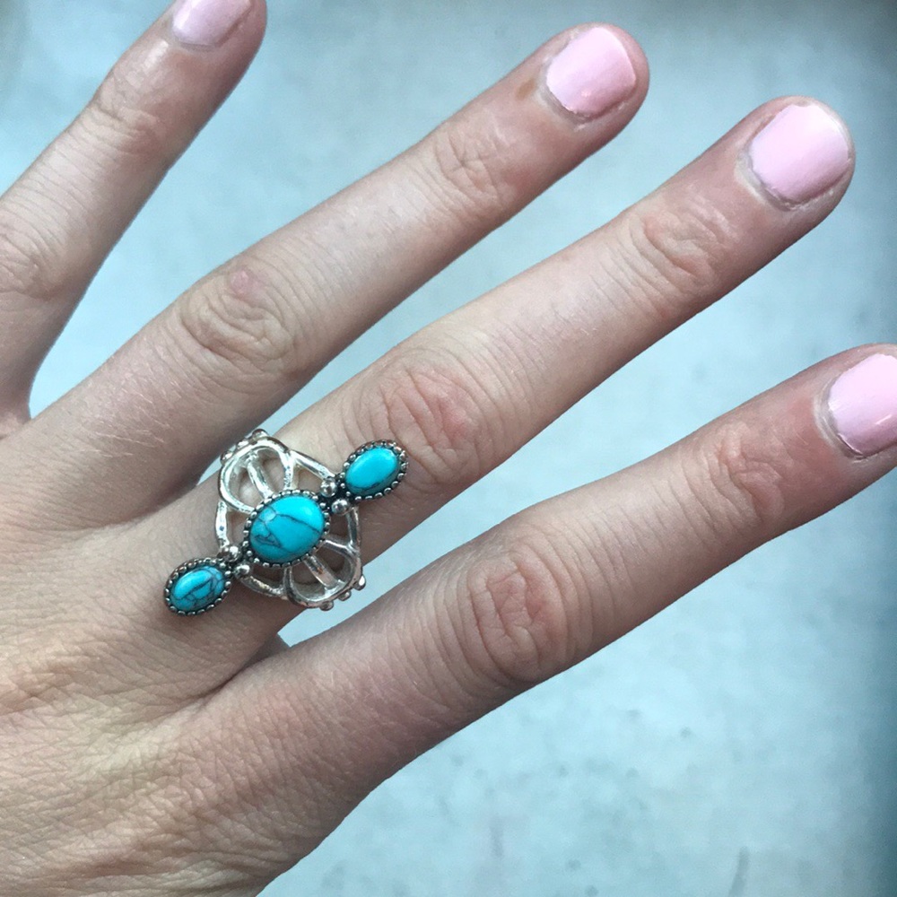 Teal Long BOHO ring
